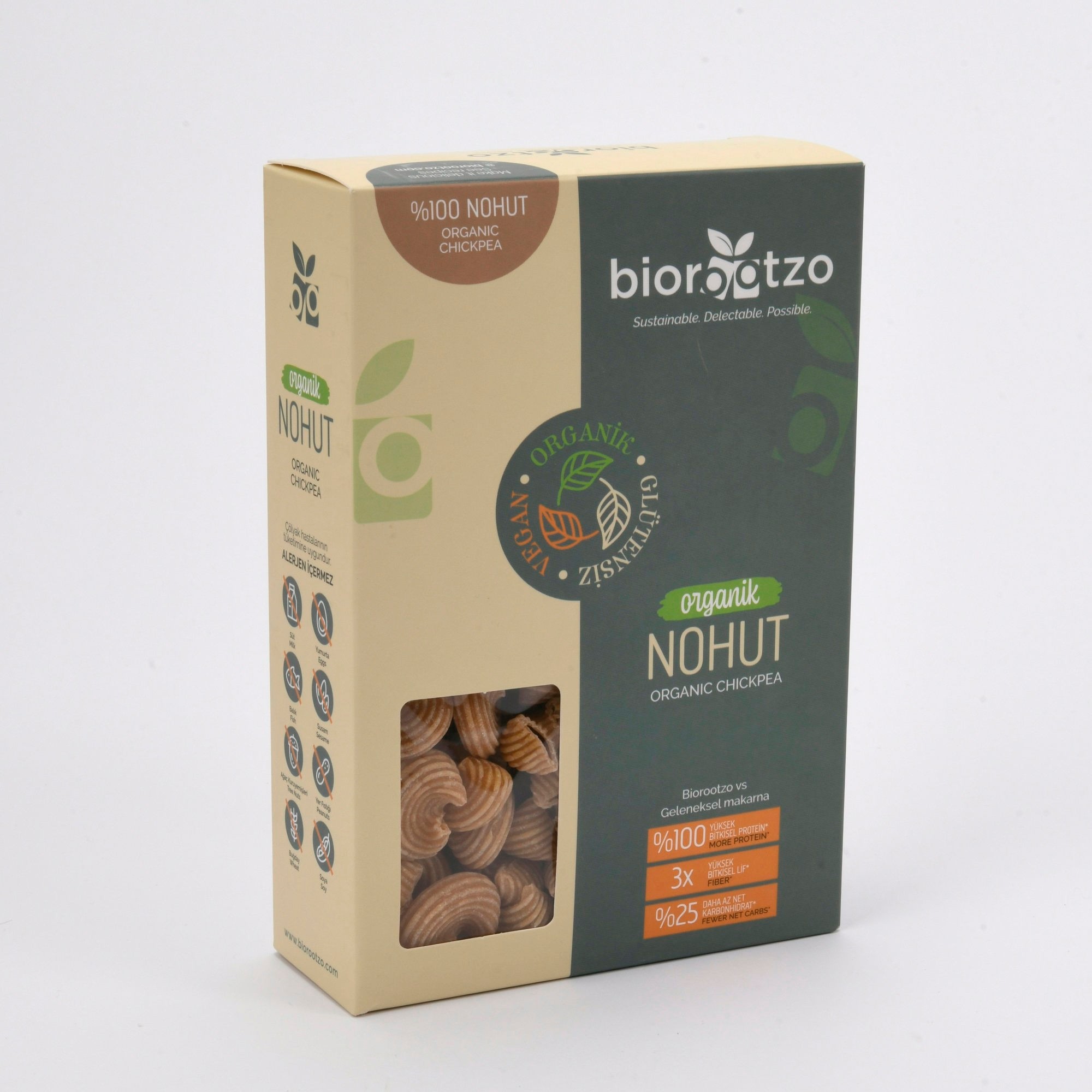 Biorootzo Artizan Bronz Kalıp Organik Glütensiz Vegan Nohut Pipe Rigate Mantı 6 Paket x 200 g Avantajlı Paket