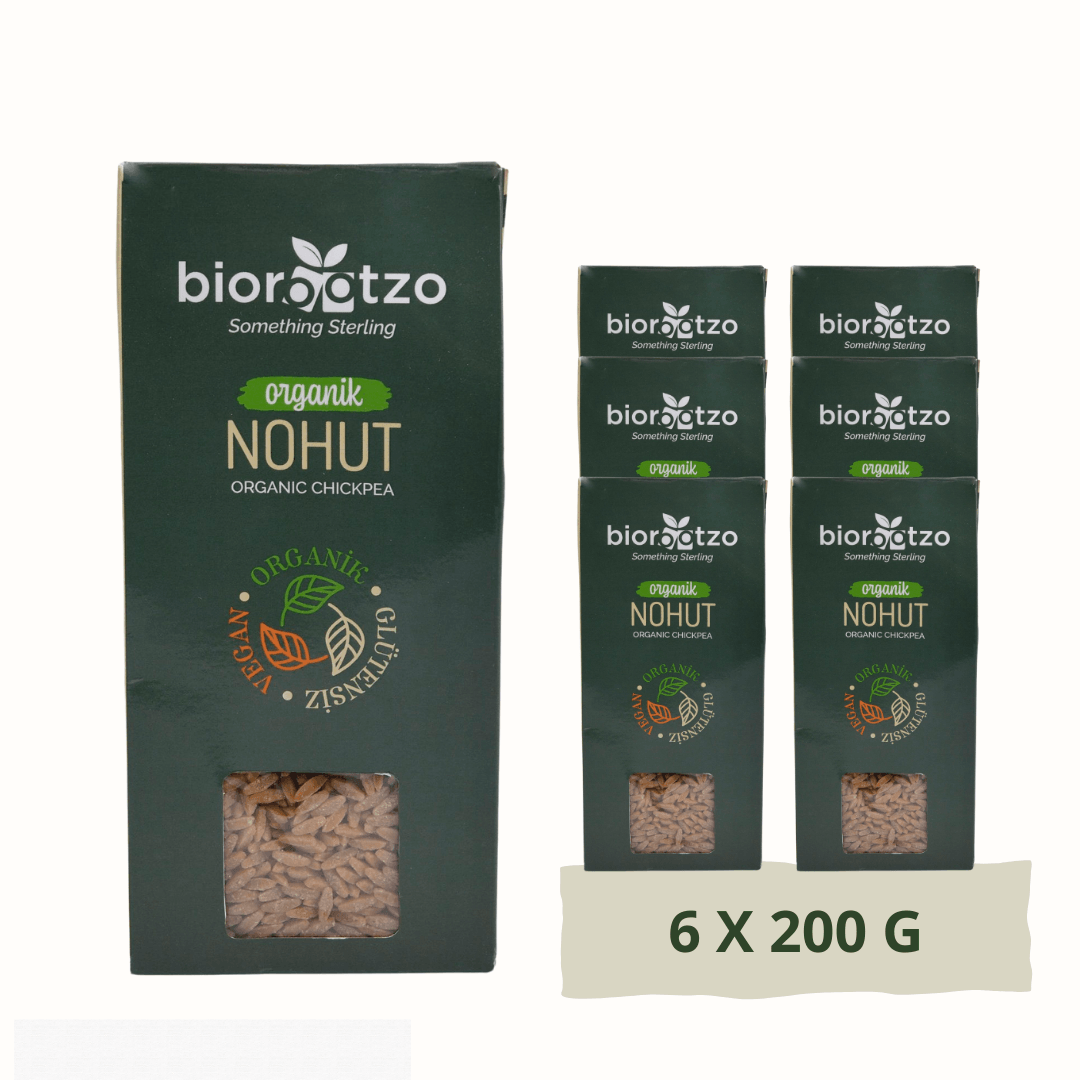 Biorootzo Artizan Bronz Kalıp Organik Glütensiz Vegan Nohut Risoni Arpa Şehriye 6 Paket x 200 g Avantajlı Paket