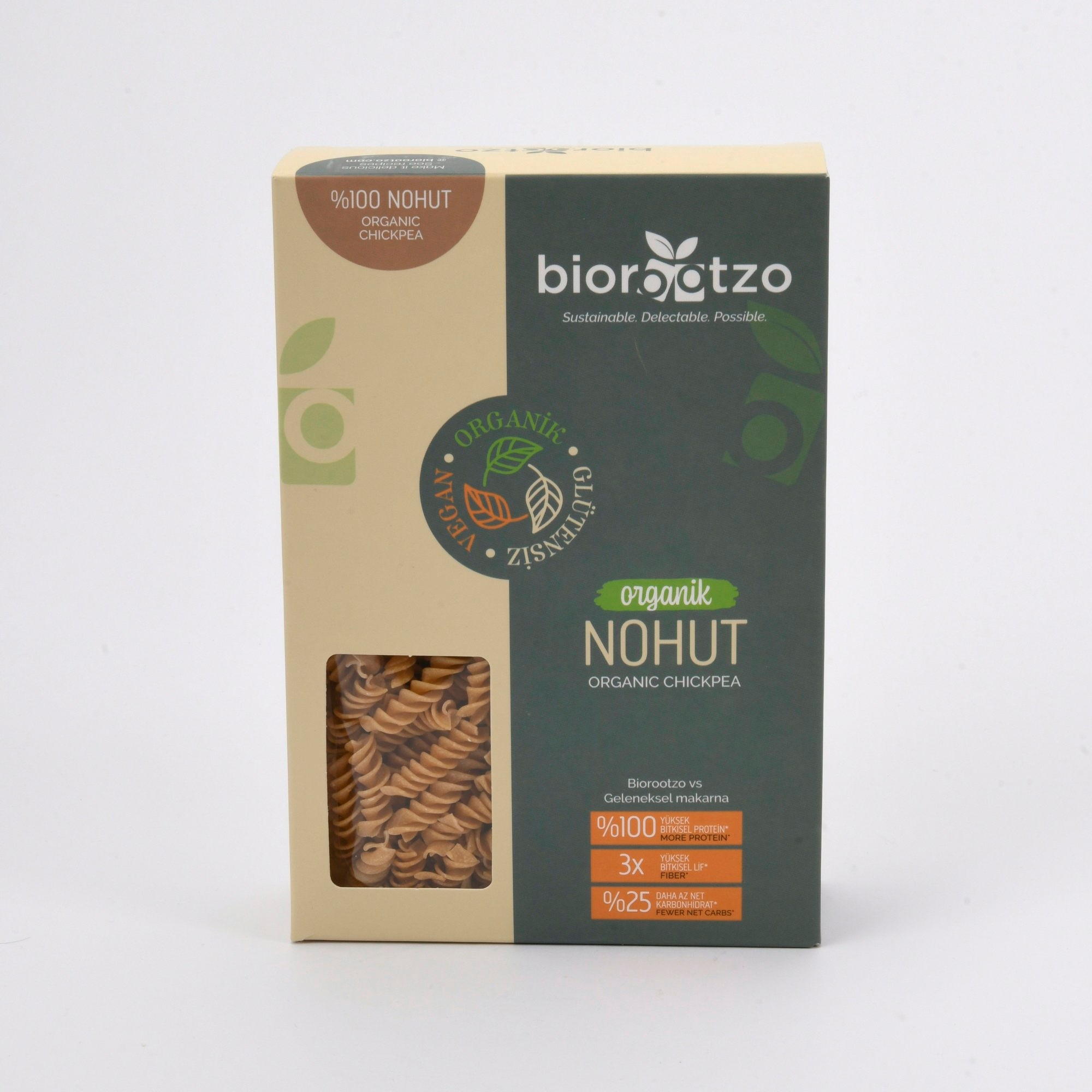 Biorootzo Artizan Bronz Kalıp Organik Glütensiz Vegan Nohut Fusilli 6 Paket x 200 g Avantajlı Paket