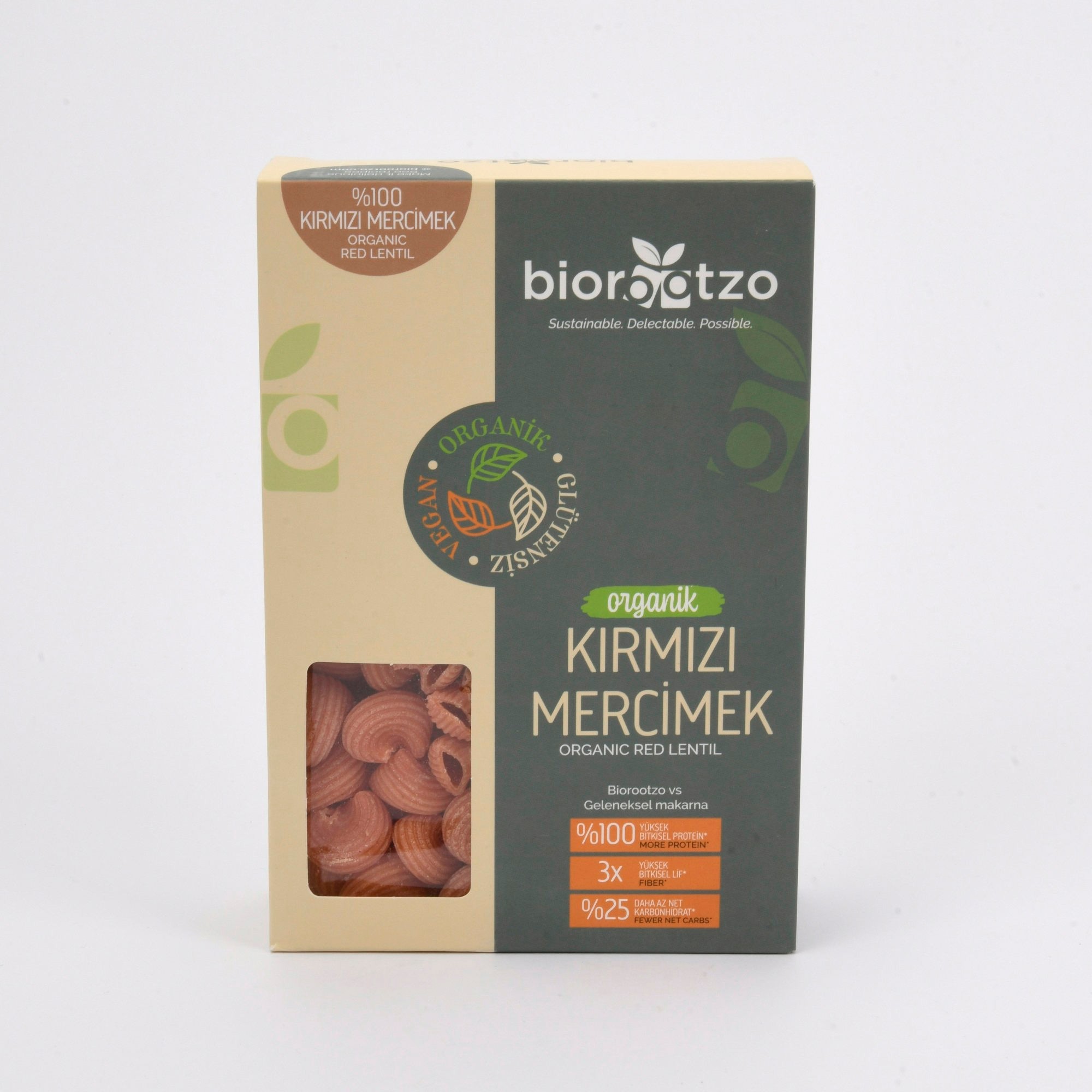 Biorootzo Artizan Bronz Kalıp Organik Glütensiz Vegan Kırmızı Mercimek Pipe Rigate Mantı 6 Paket x 200 g Avantajlı Paket