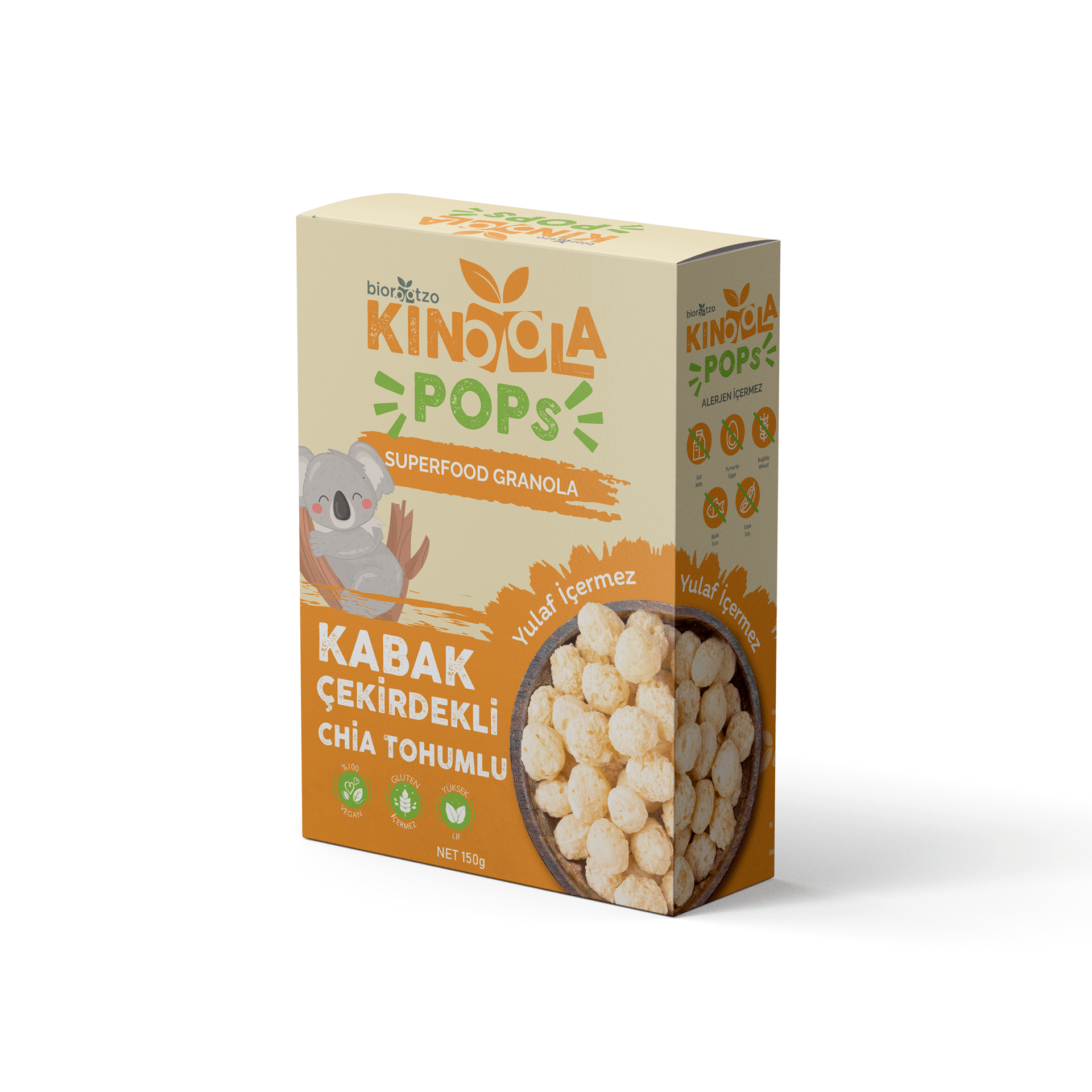 Kinoola Pop Kahvaltılık Gevrek - Kabak Çekirdeği & Chia Tohumlu - Yulaf İçermeyen - Glütensiz Vegan Granola 150 g