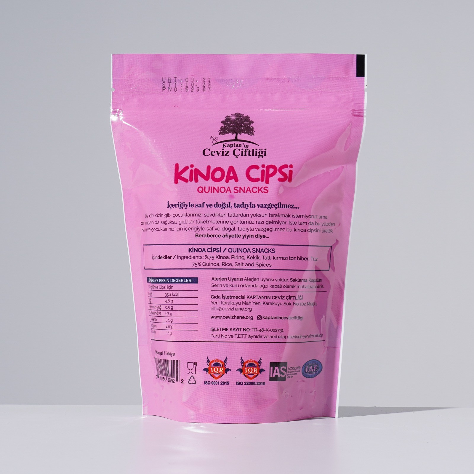 Kaptan`ın Ceviz Çiftliği Sağlıklı Atıştırmalık Glütensiz ve Vegan Kinoa Cipsi (35 G)