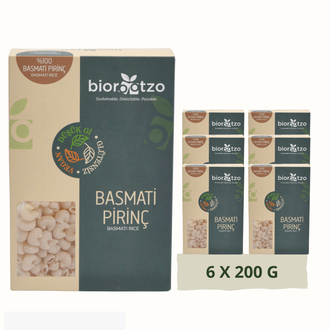 Biorootzo Artizan Bronz Kalıp Glütensiz Vegan Basmati Pirinç Pipe Rigate Mantı 6 Paket x 200 g Avantajlı Paket