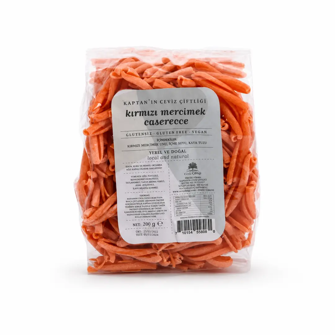 Glutensiz ve Vegan Kırmızı Mercimek Caserecce (200 G)