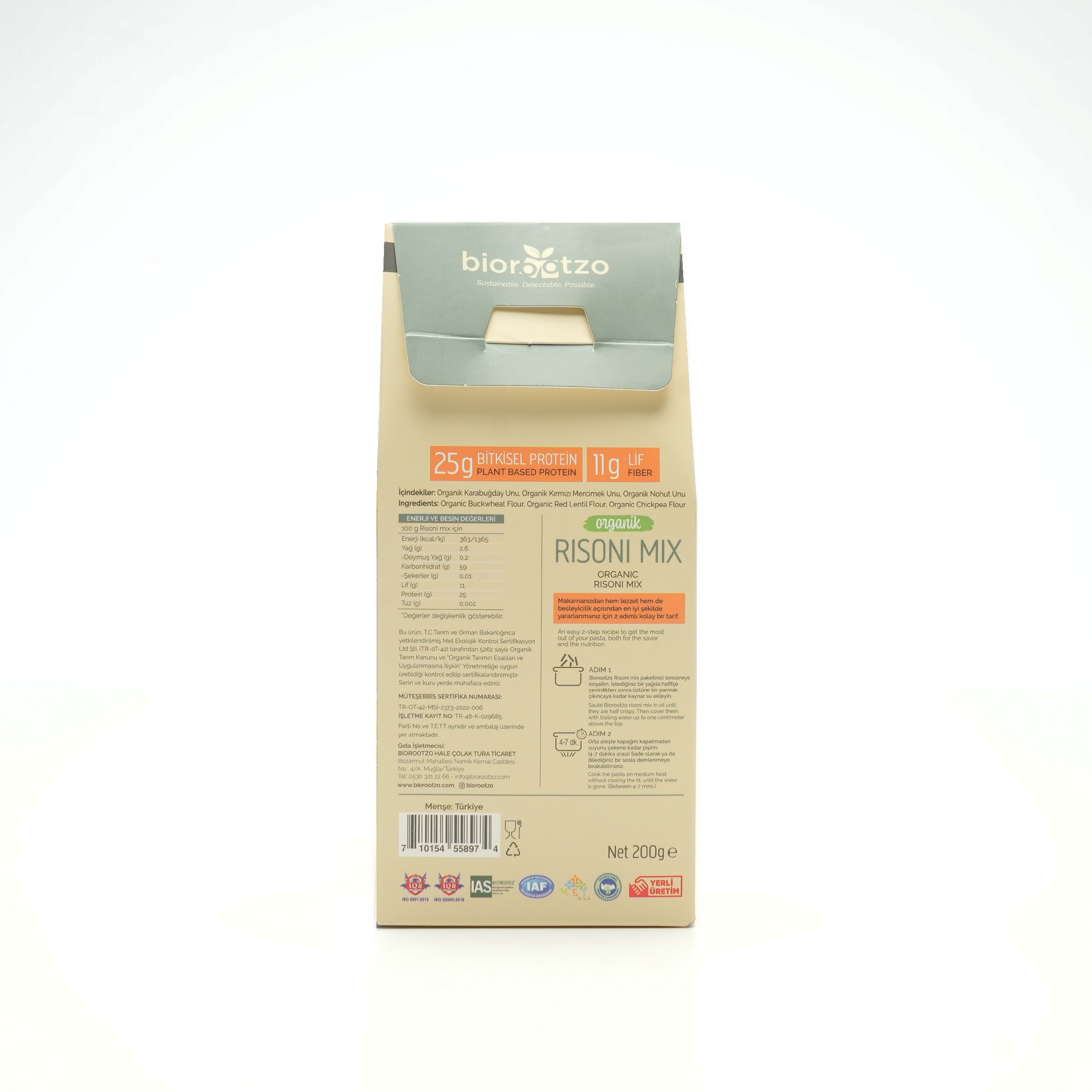 Biorootzo Artizan Bronz Kalıp Organik Glütensiz Vegan  Rısoni Mix 6 Paket x 200 g Avantajlı Paket