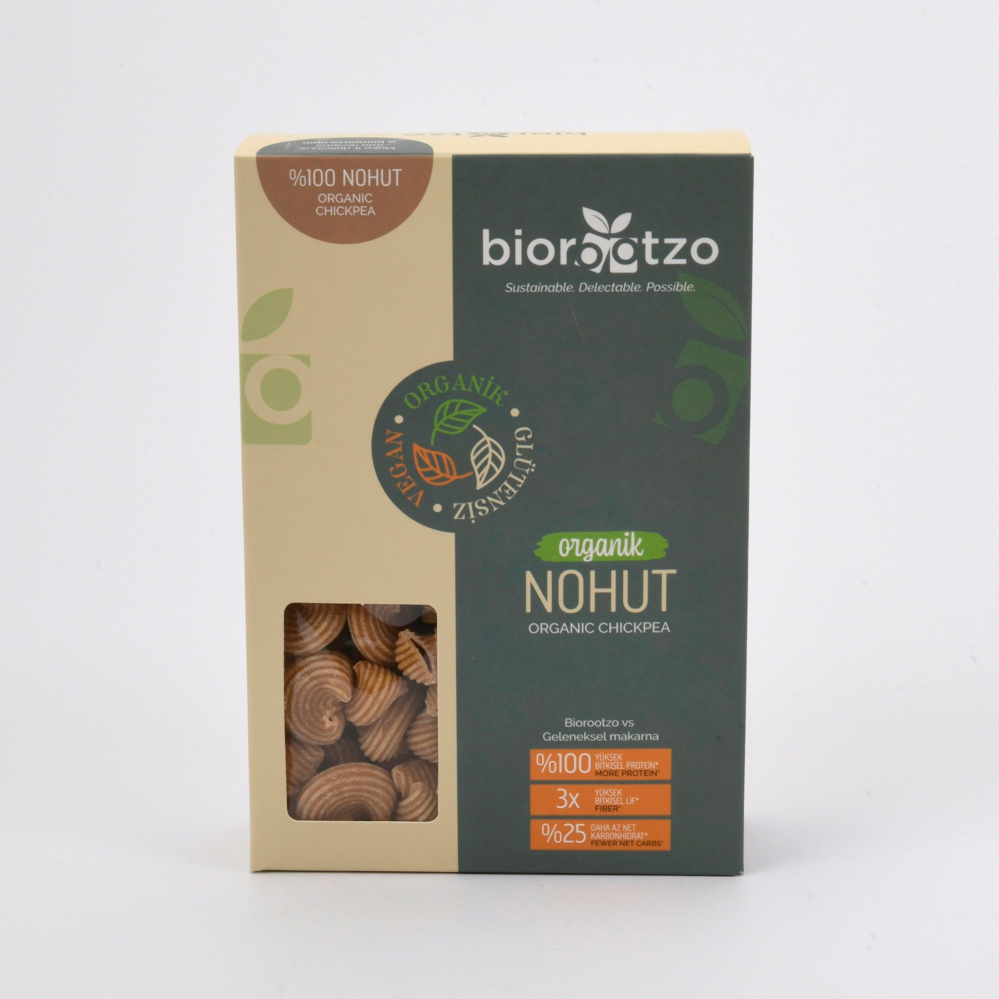 Biorootzo Organik Glütensiz ve Vegan Artizan Bronz Kalıp Nohut Mantı - Pipe Rigate 200 g