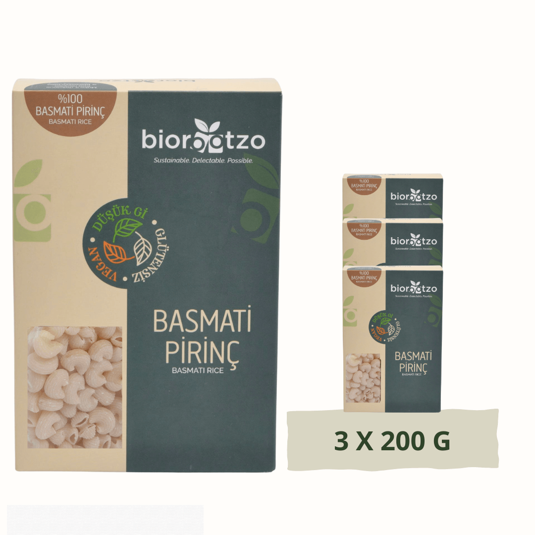 Biorootzo Artizan Bronz Kalıp Glütensiz Vegan Basmati Pirinç Pipe Rigate Mantı 3 Paket x 200 g Avantajlı Paket