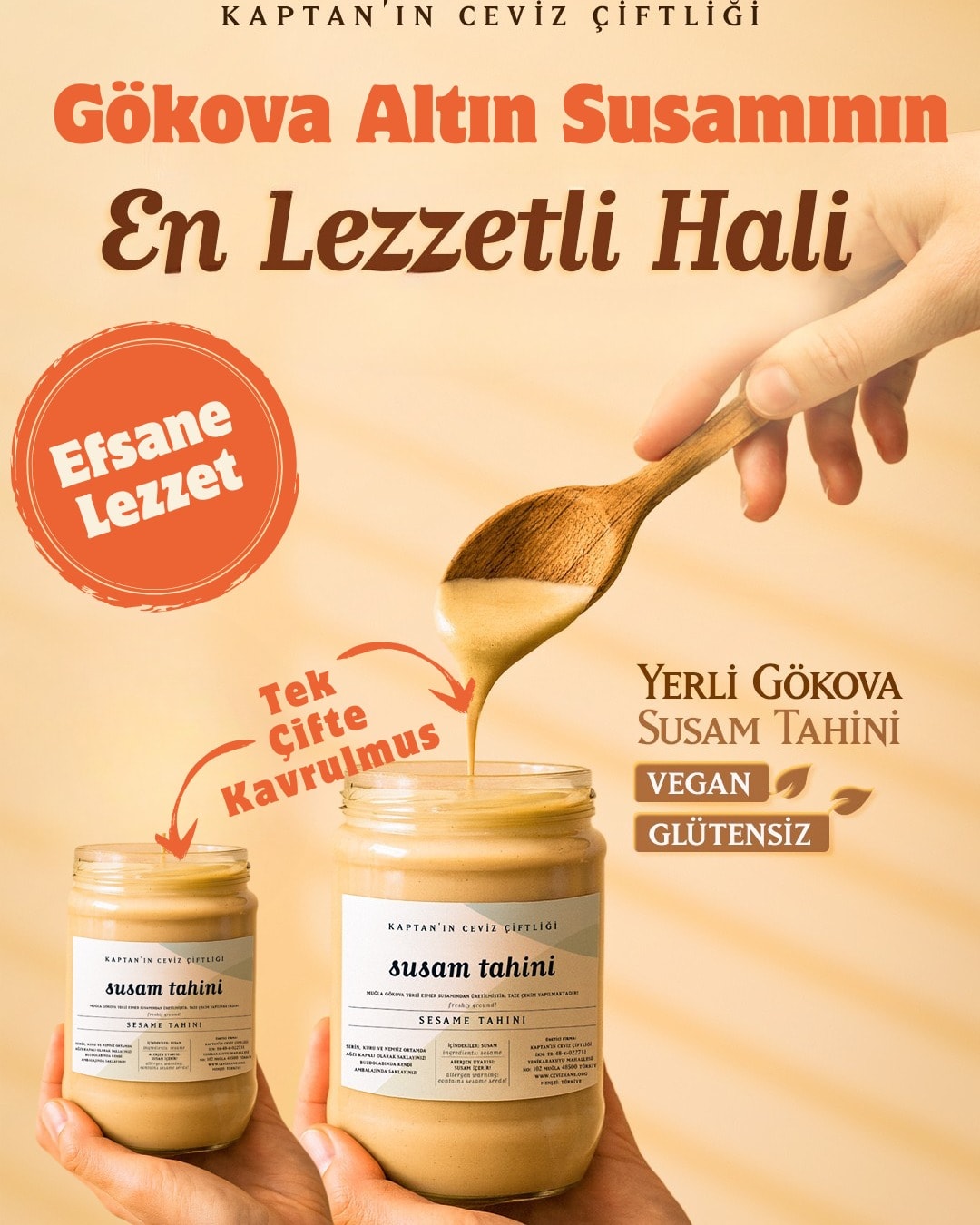 Glütensiz ve Vegan Yerli Gökova 
Susam Tahini – Doğal Tahin Lezzeti