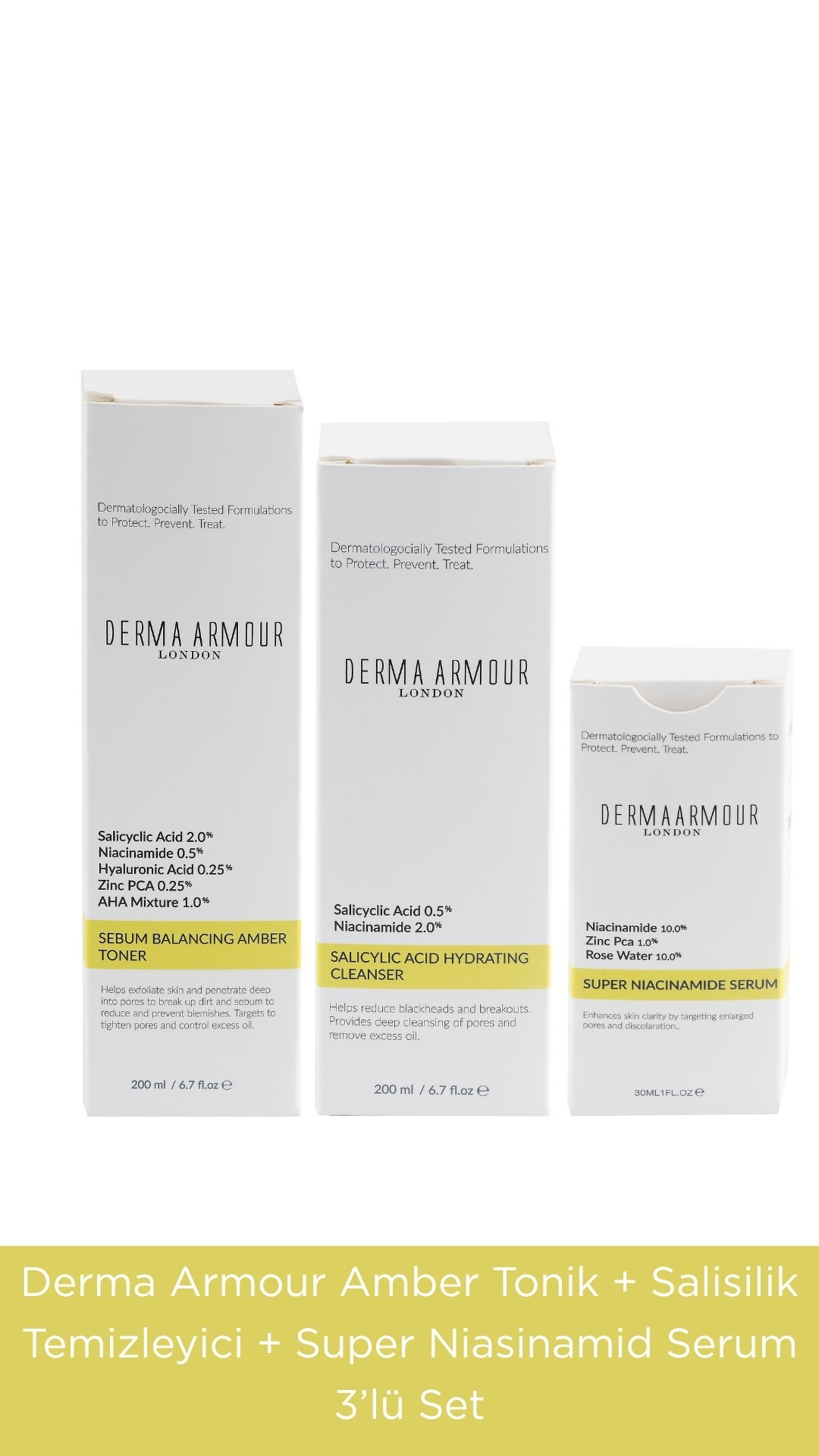 Derma Armour Salisilik Asitli Cilt Bakım Seti – Yağlı ve Akneli Ciltler İçin 3’lü Set