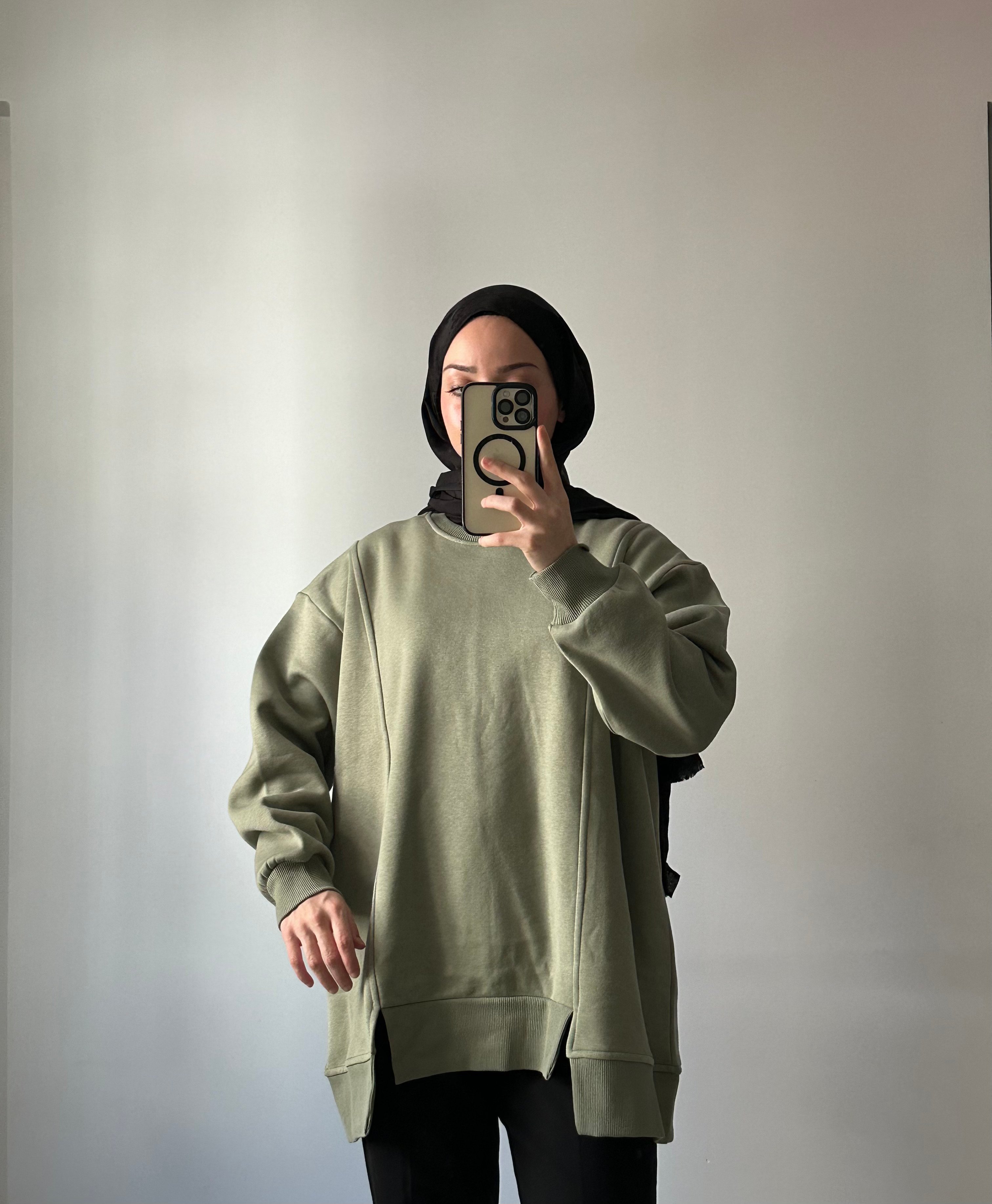 Arkası Fermuarlı Detaylı Oversize Sweat - YEŞİL