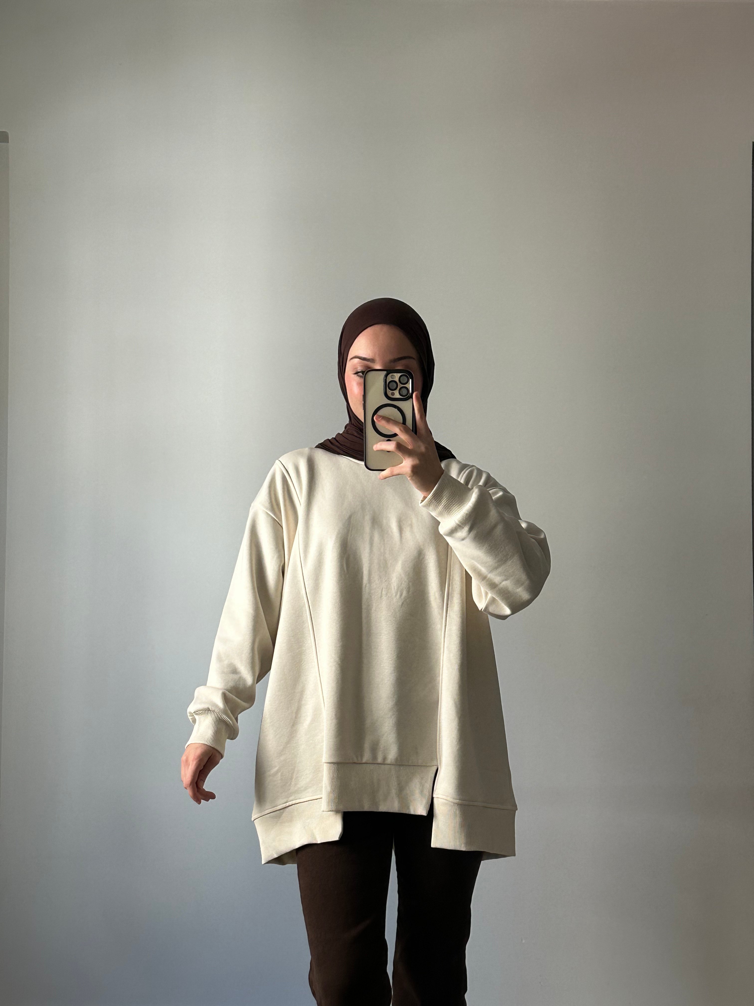 Arkası Fermuarlı Detaylı Oversize Sweat - BEJ