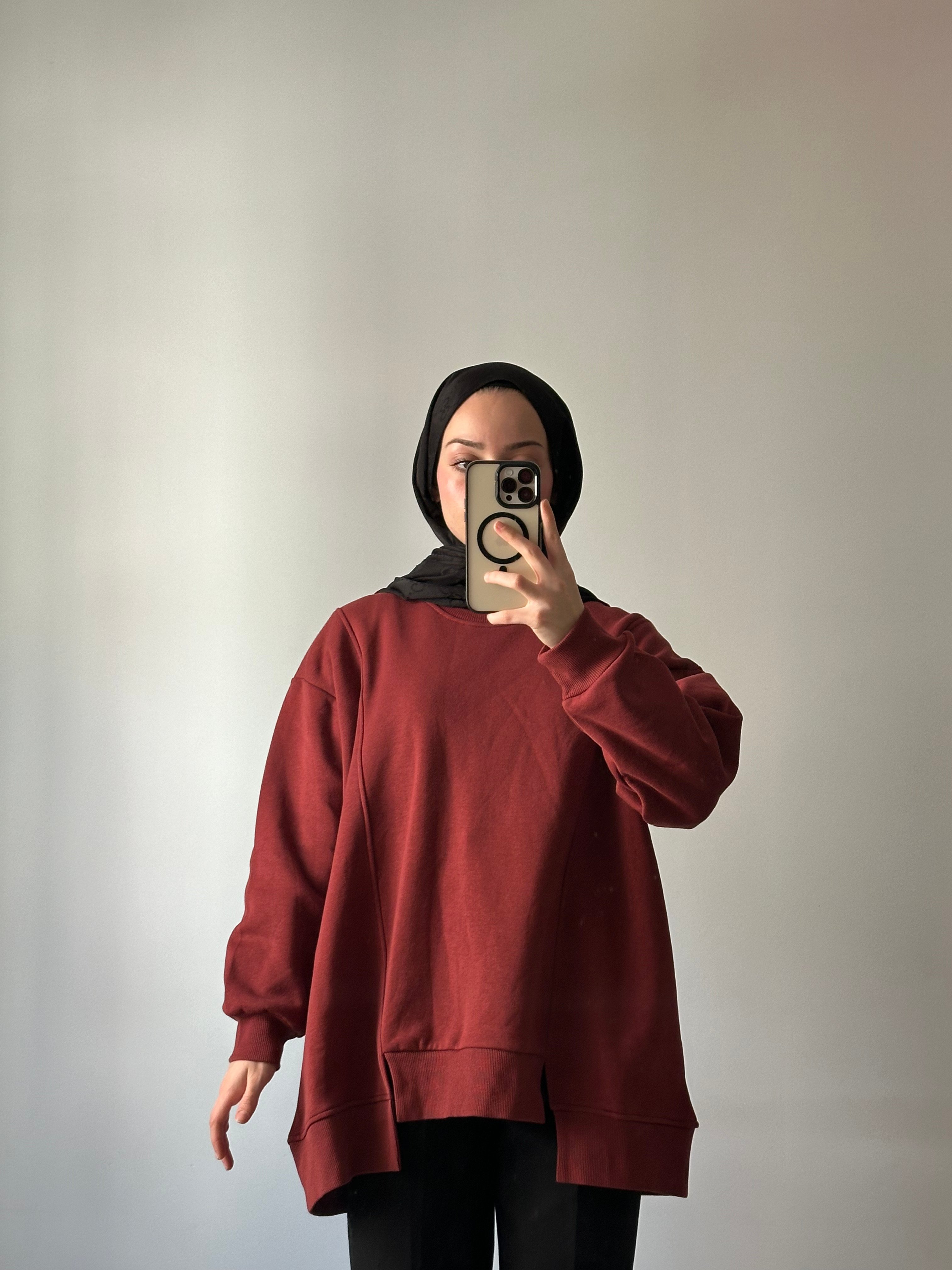 Arkası Fermuarlı Detaylı Oversize Sweat - KIRMIZI