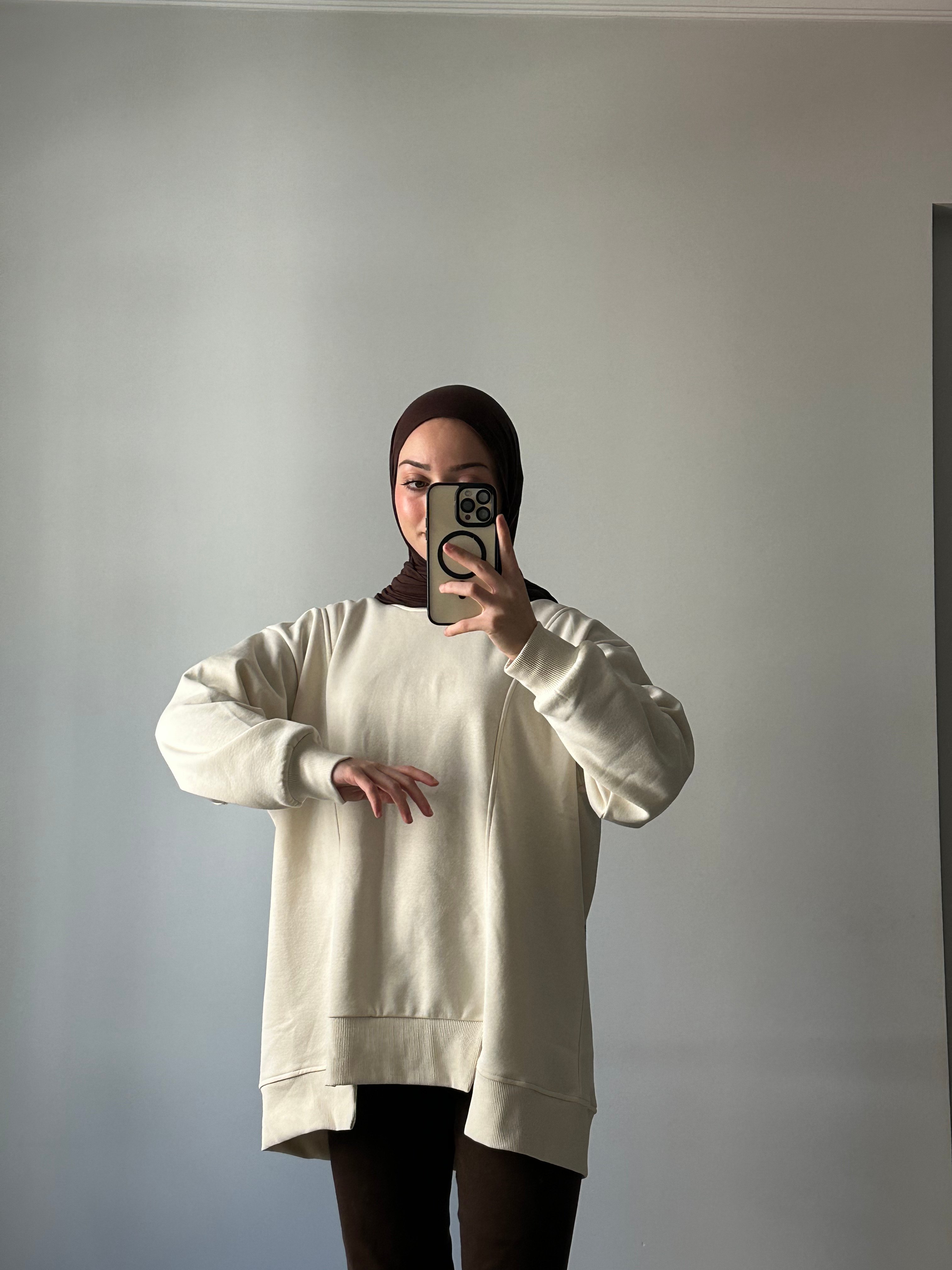 Arkası Fermuarlı Detaylı Oversize Sweat