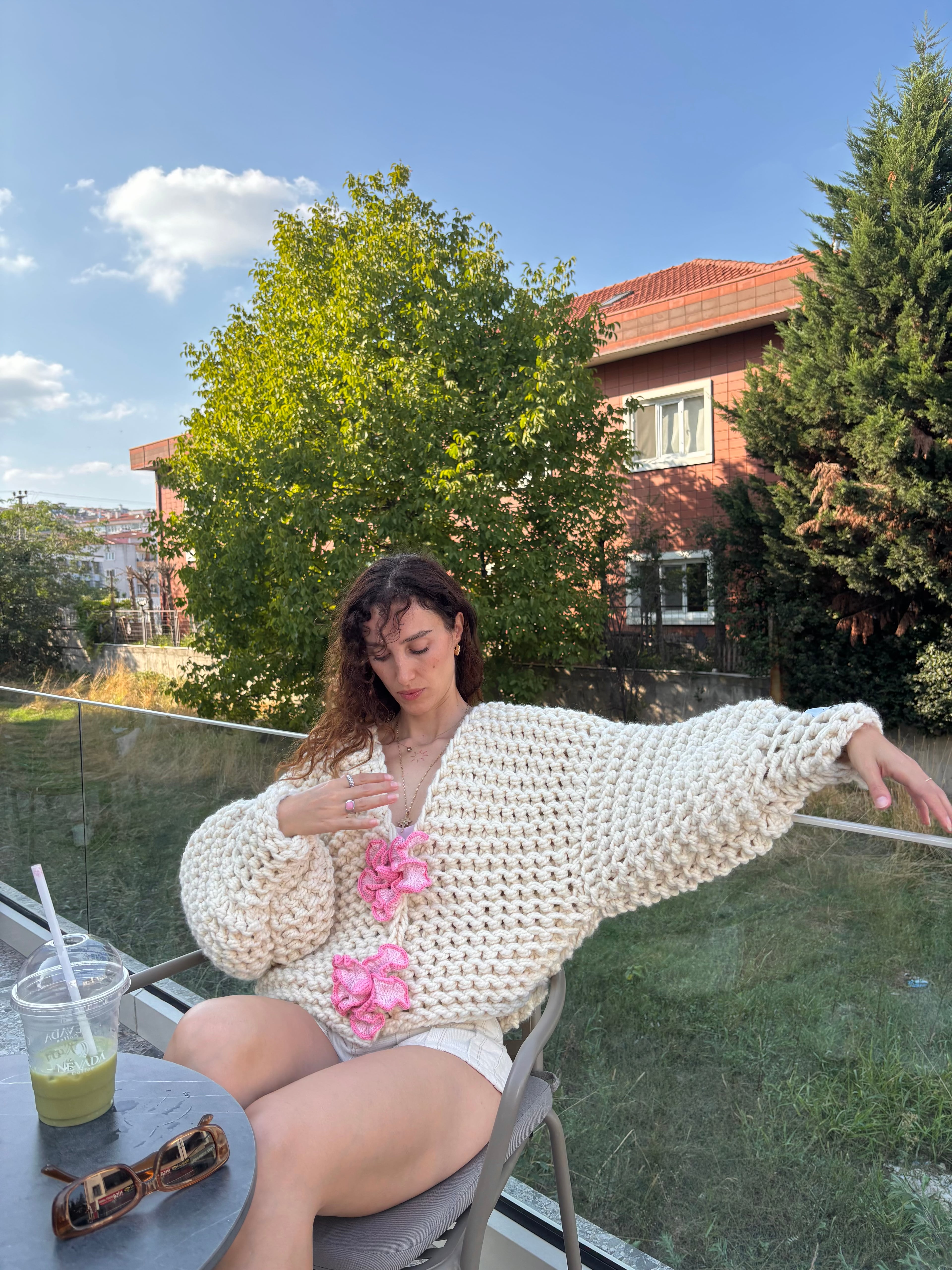 Pink Lotelle El Örgüsü Hırka