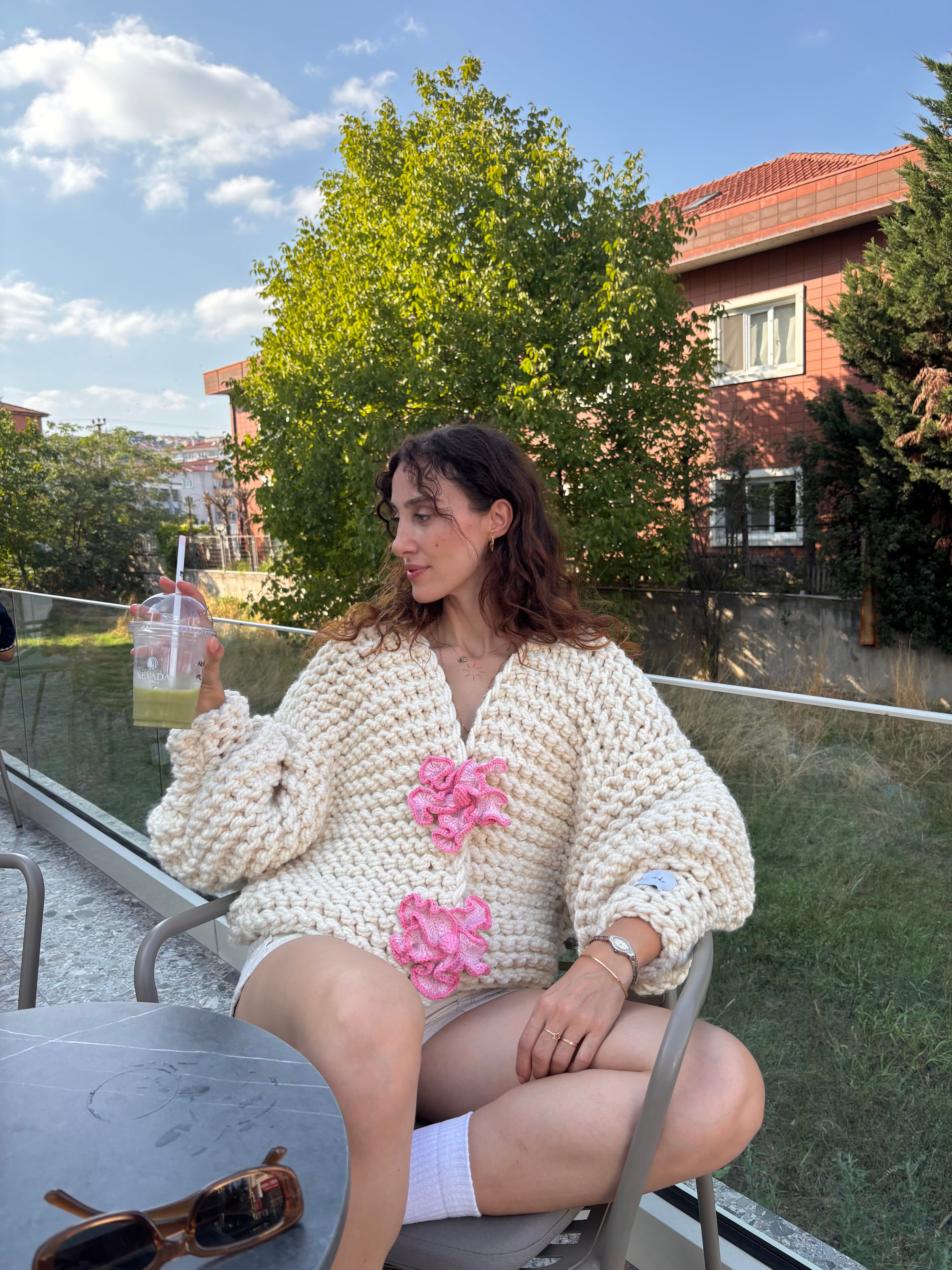 Pink Lotelle El Örgüsü Hırka