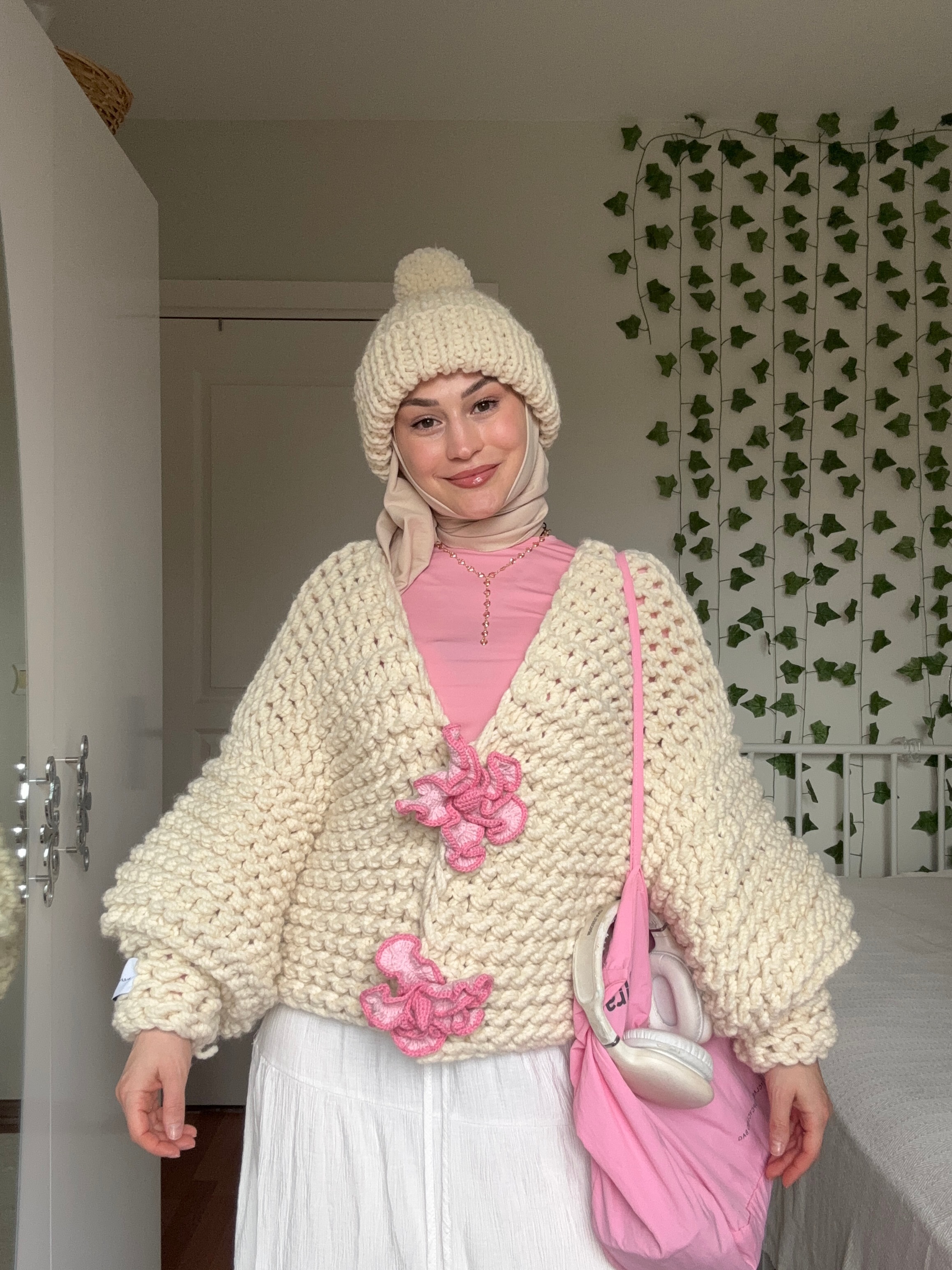 Pink Lotelle El Örgüsü Hırka