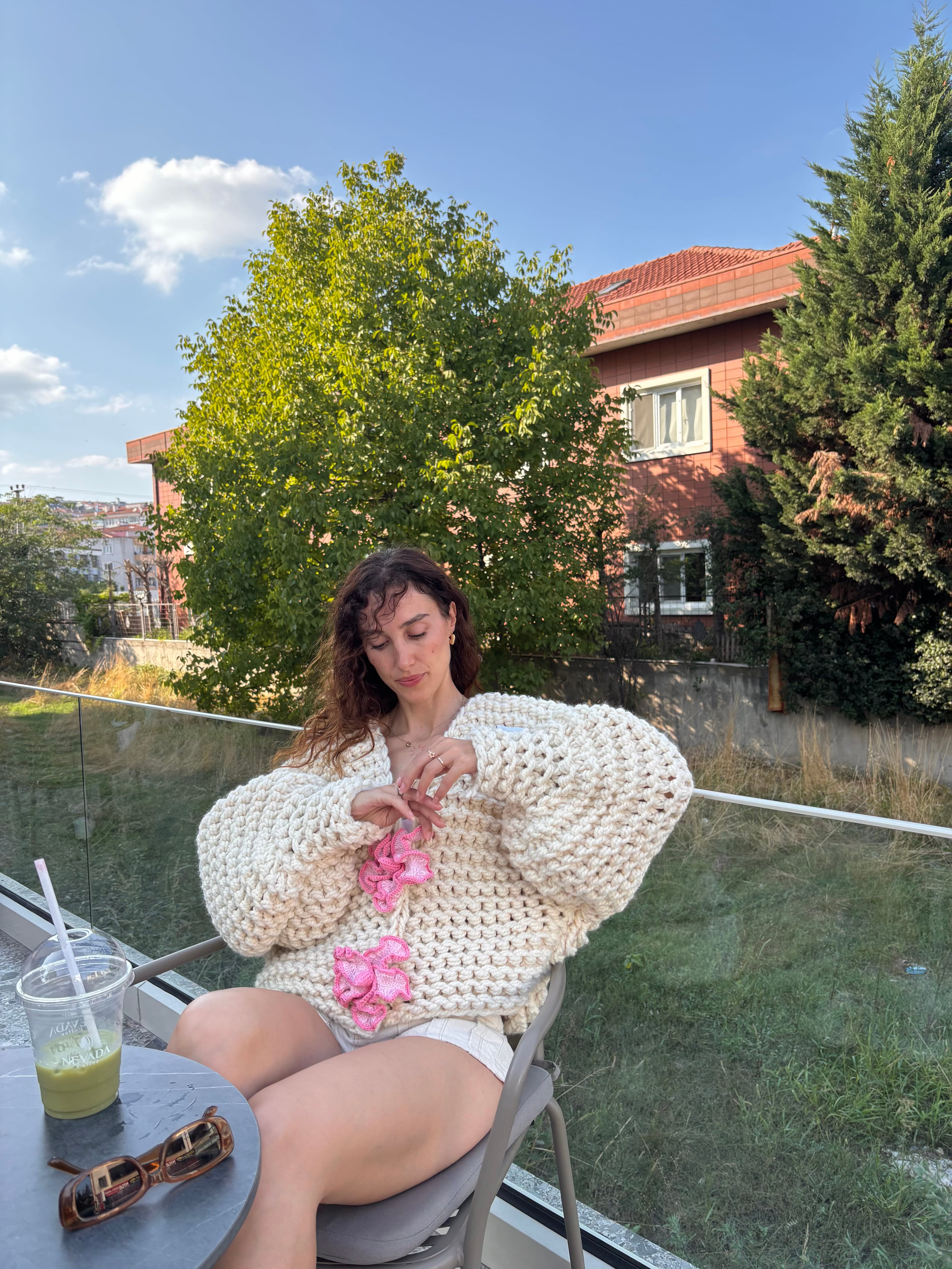 Pink Lotelle El Örgüsü Hırka