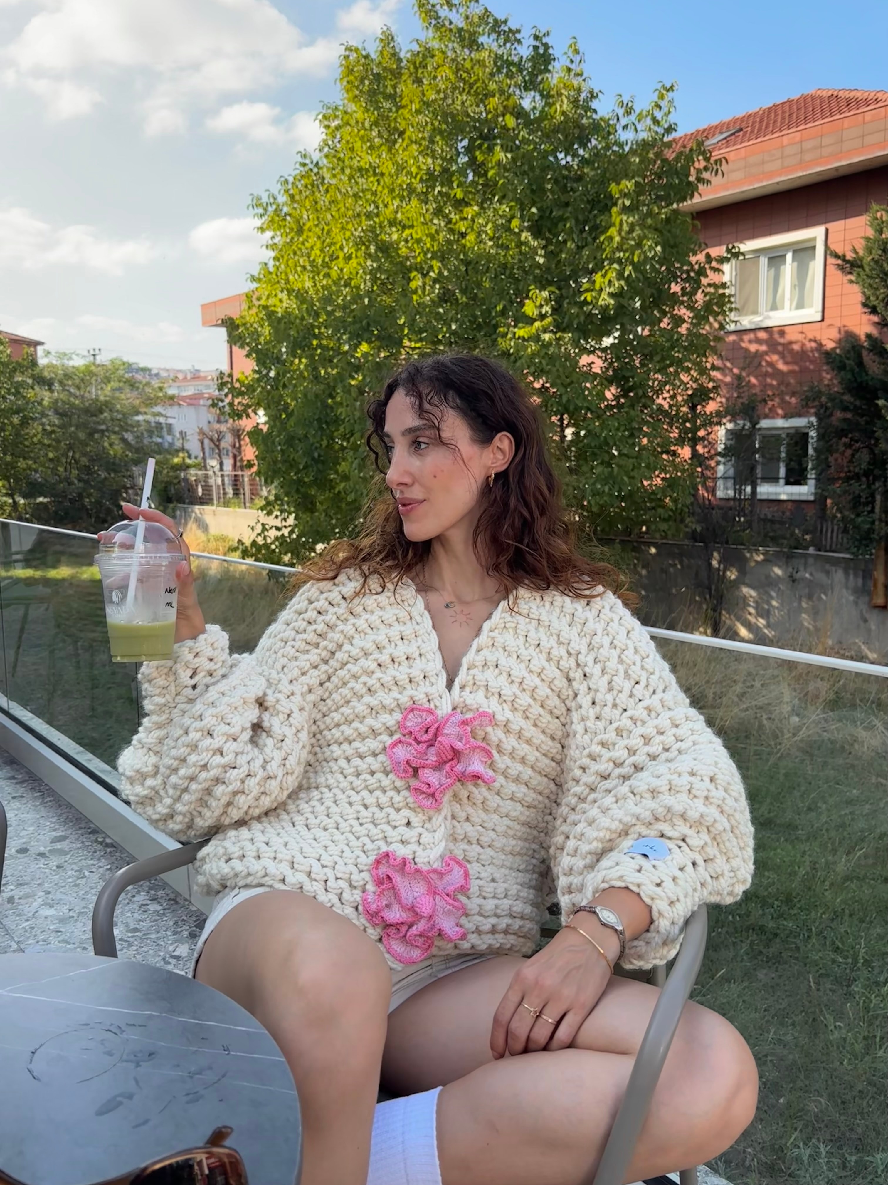 Pink Lotelle El Örgüsü Hırka
