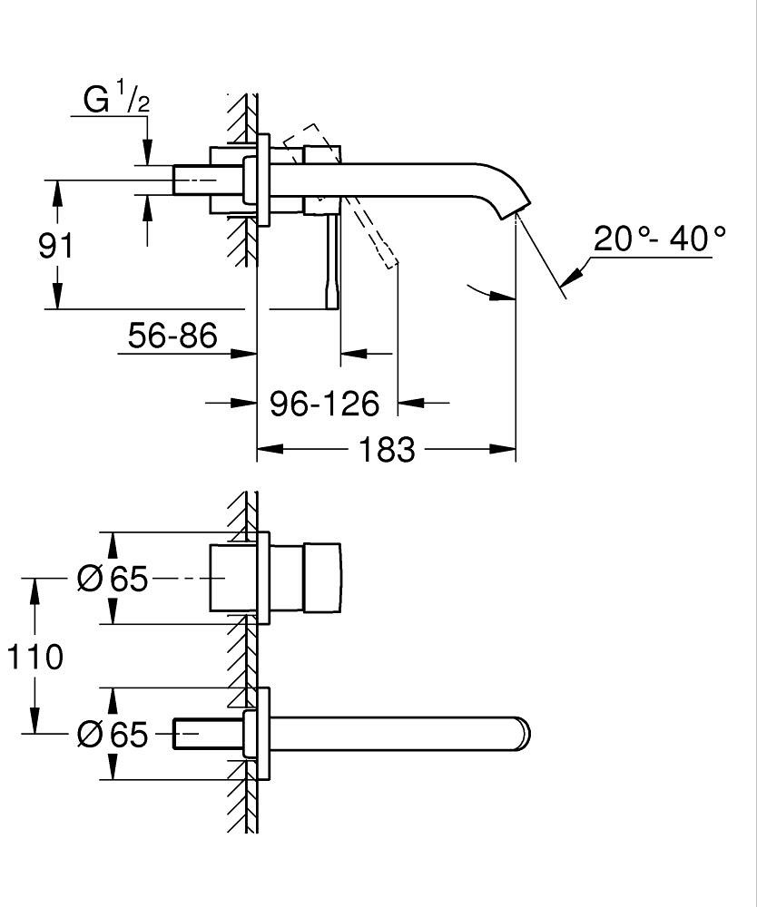 Grohe Essence New Duvardan Ankastre Lavabo Bataryası Parlak Altın