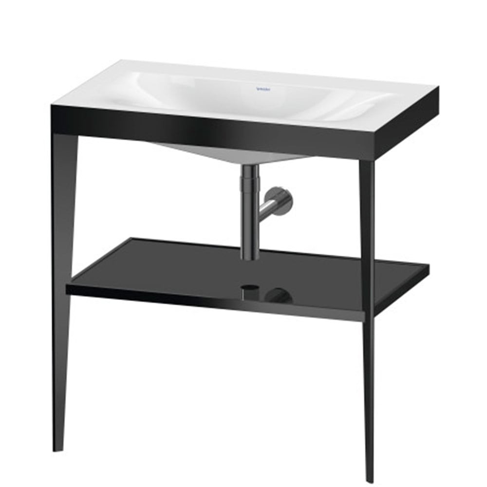 Duravit Xviu C-Bonded Yerden Metal Konsollu Etajerli Lavabo Siyah Cam Raflı
