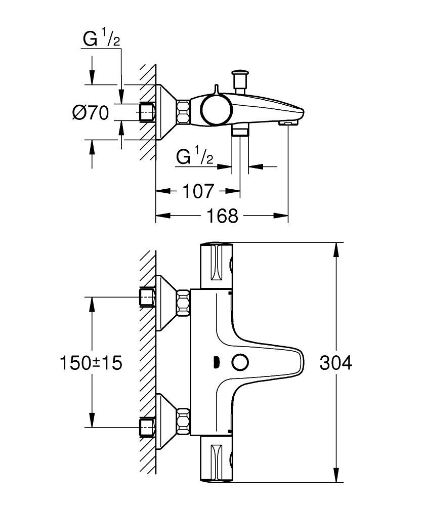 Grohe Grohtherm 800 Termostatik Banyo Bataryası Mat Siyah