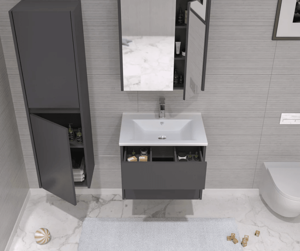 Orka Side Çekmeceli Banyo Dolabı Takımı 65 Cm Antrasit