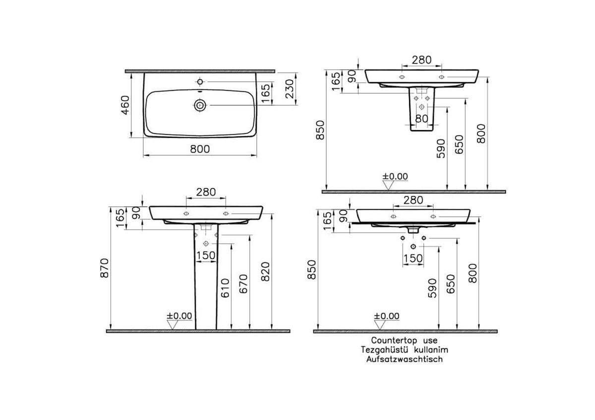 Vitra Metropole Orta Armatür Delikli Tezgahüstü Lavabo Beyaz 80Cm