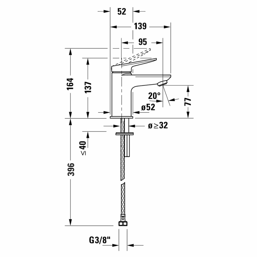Duravit Wave Lavabo Bataryası Minus Flow Small Parlak Krom