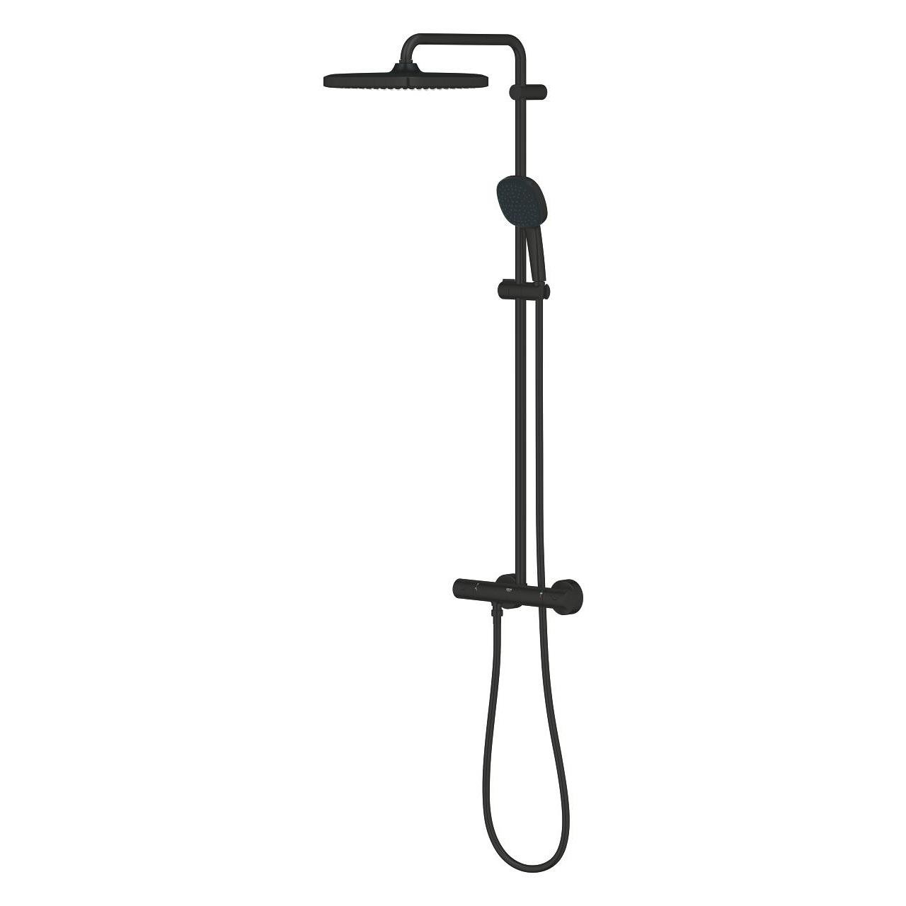 Grohe Tempesta System 250 Kare Duvara Monte Termostatik Bataryalı Duş Kolonu Mat Siyah