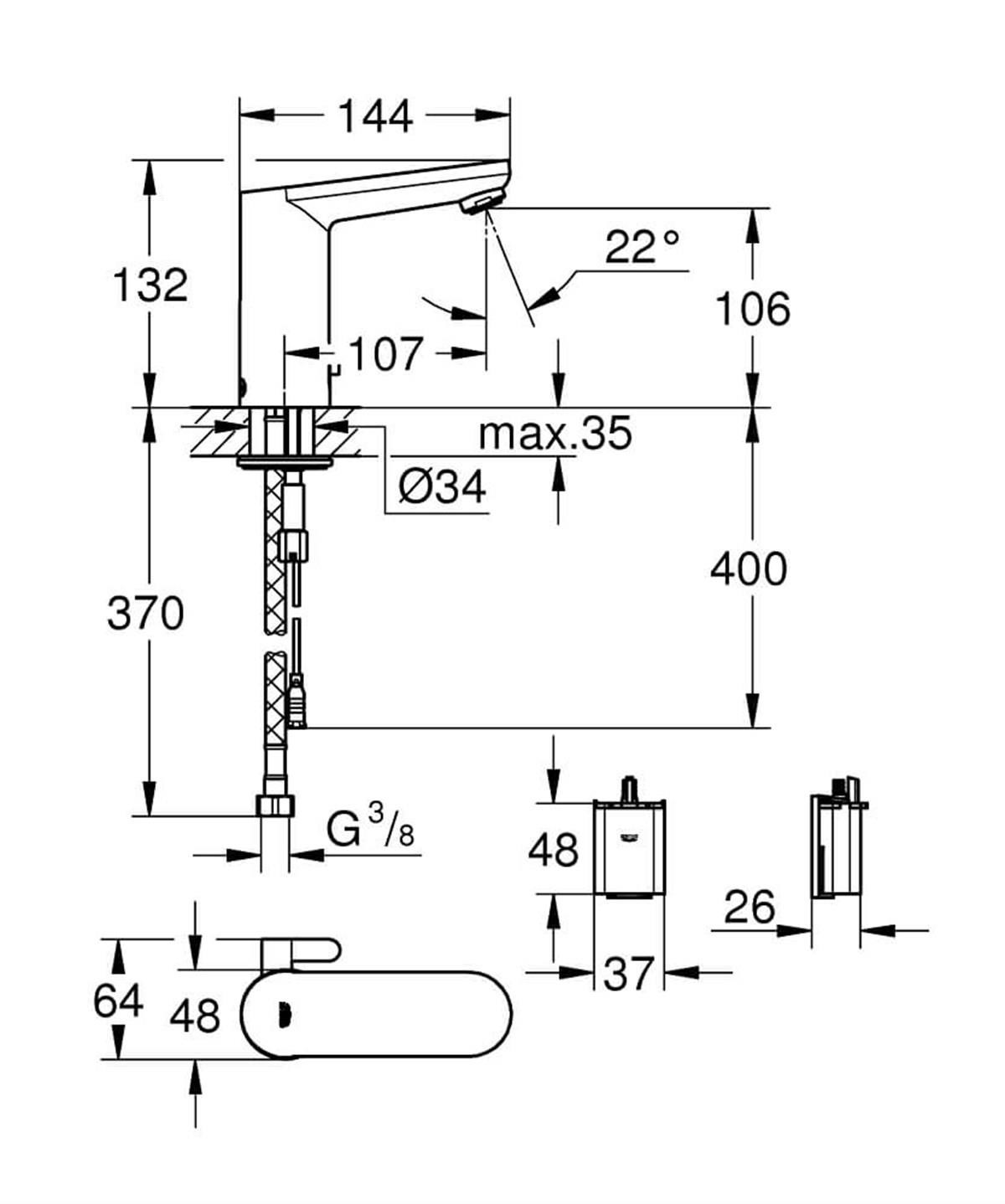 Grohe Eurosmart Cosmopolitan E Fotoselli Lavabo Bataryası Çift Su Girişli