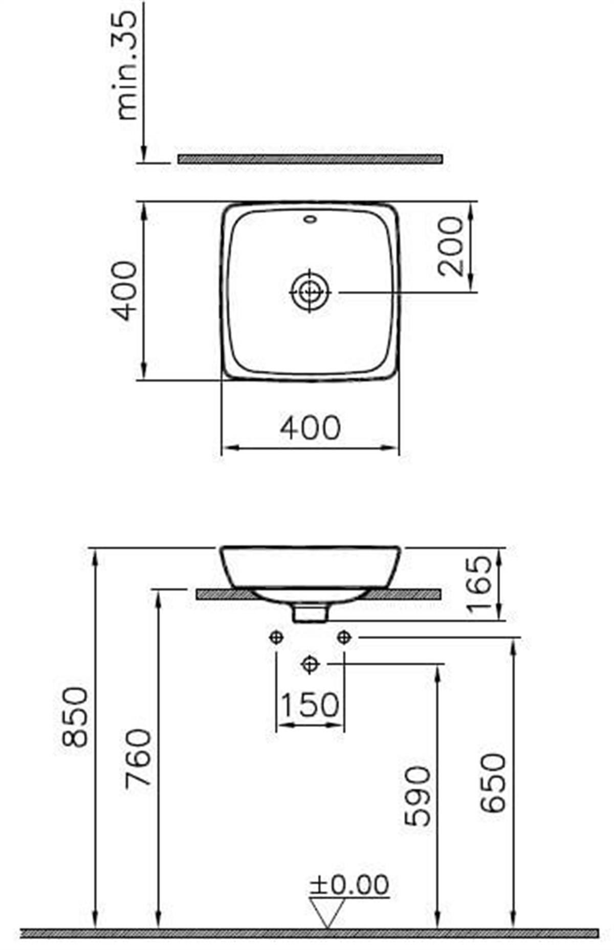 Vitra Metropole Kare Çanak Lavabo Beyaz 40 Cm