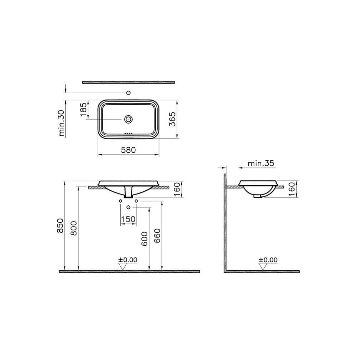 Vitra Valarte Tezgahüstü Lavabo Beyaz 58Cm