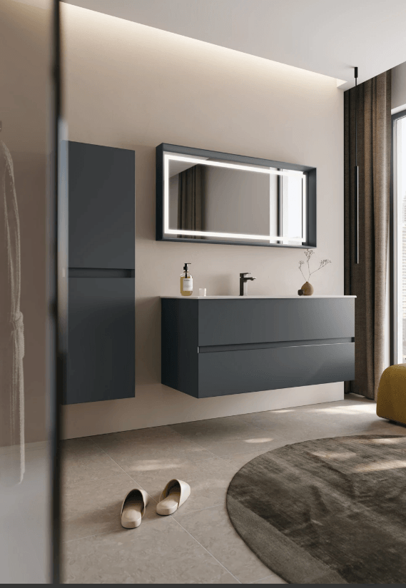 Orka Nest Banyo Dolabı Takımı 120 Cm Lake Mat Antrasit Ledli Ayna