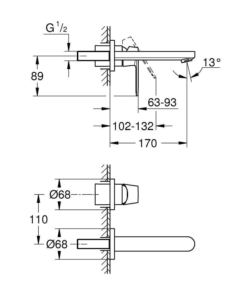 Grohe Eurosmart Cosmopolitan 2 Delikli Lavabo Bataryası S Boyut