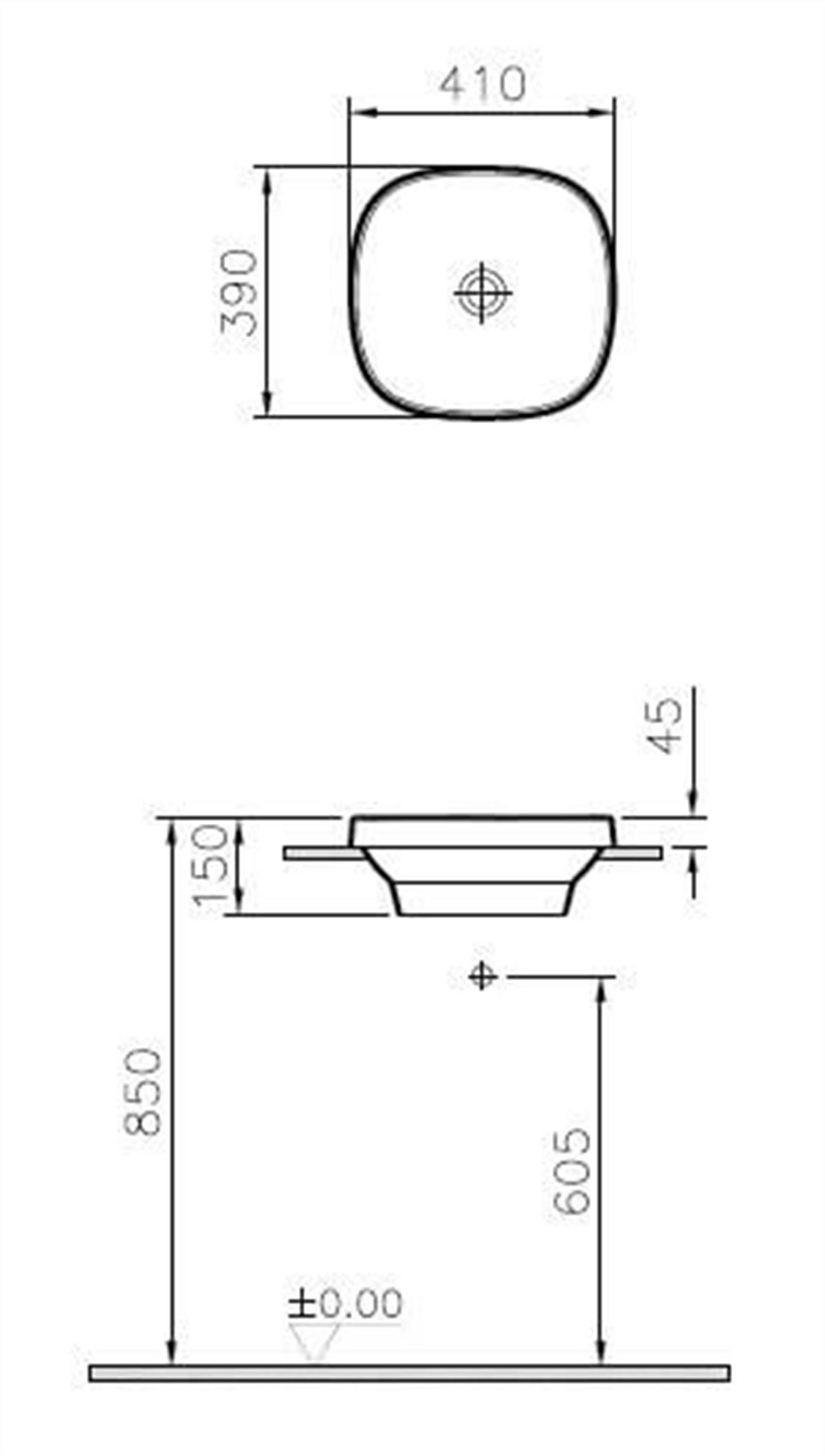Vitra Frame Tezgahüstü Kare Lavabo Mat Beyaz 41Cm