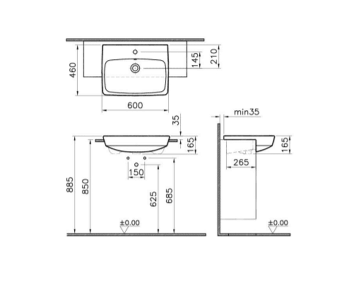 Vitra Metropole Yarım Tezgah Lavabo Beyaz 60Cm