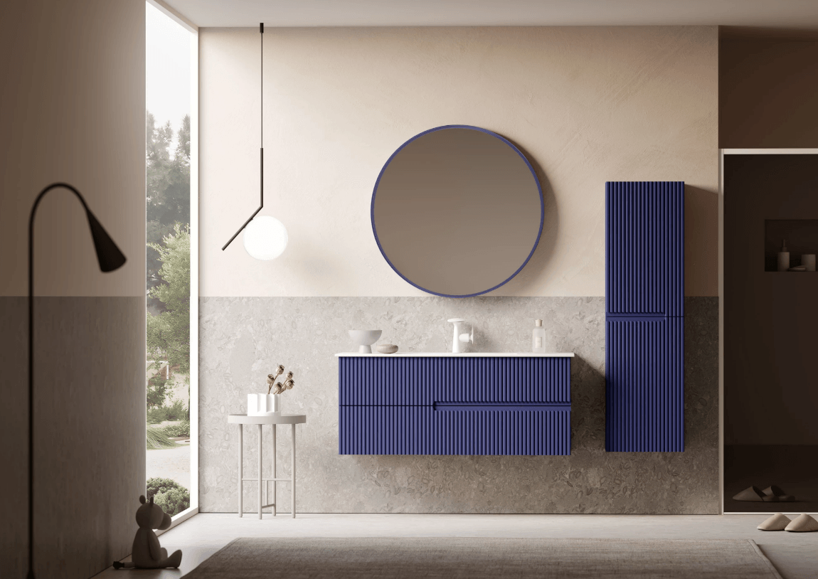 Orka Moonlight Banyo Dolabı Takımı 120 Cm Lake Mat Lacivert Ledli Ayna