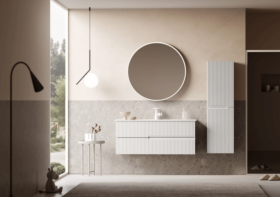 Orka Moonlight Banyo Dolabı Takımı 120 Cm Lake Mat Beyaz Ledli Ayna