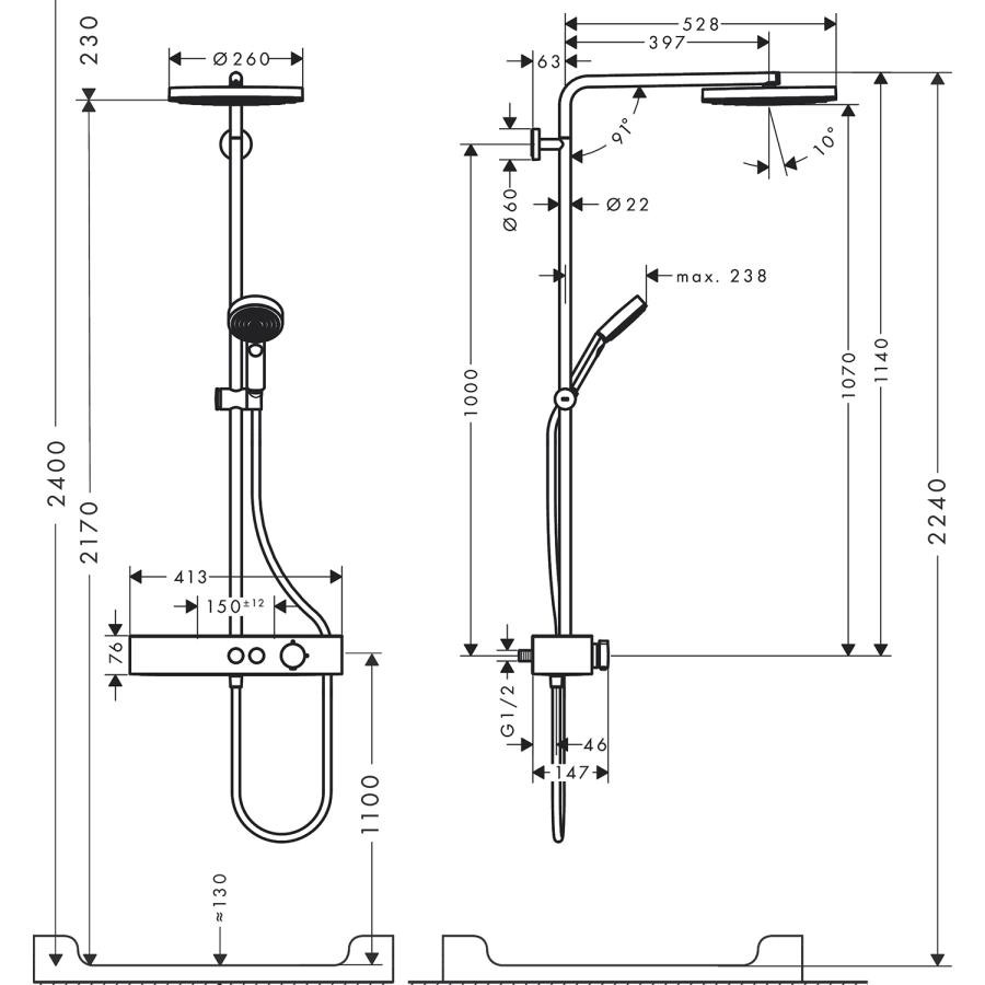 Hansgrohe Pulsify S Duş Kolonu 260 1Jet, Ecosmart, Showertablet Select 400 İle Krom