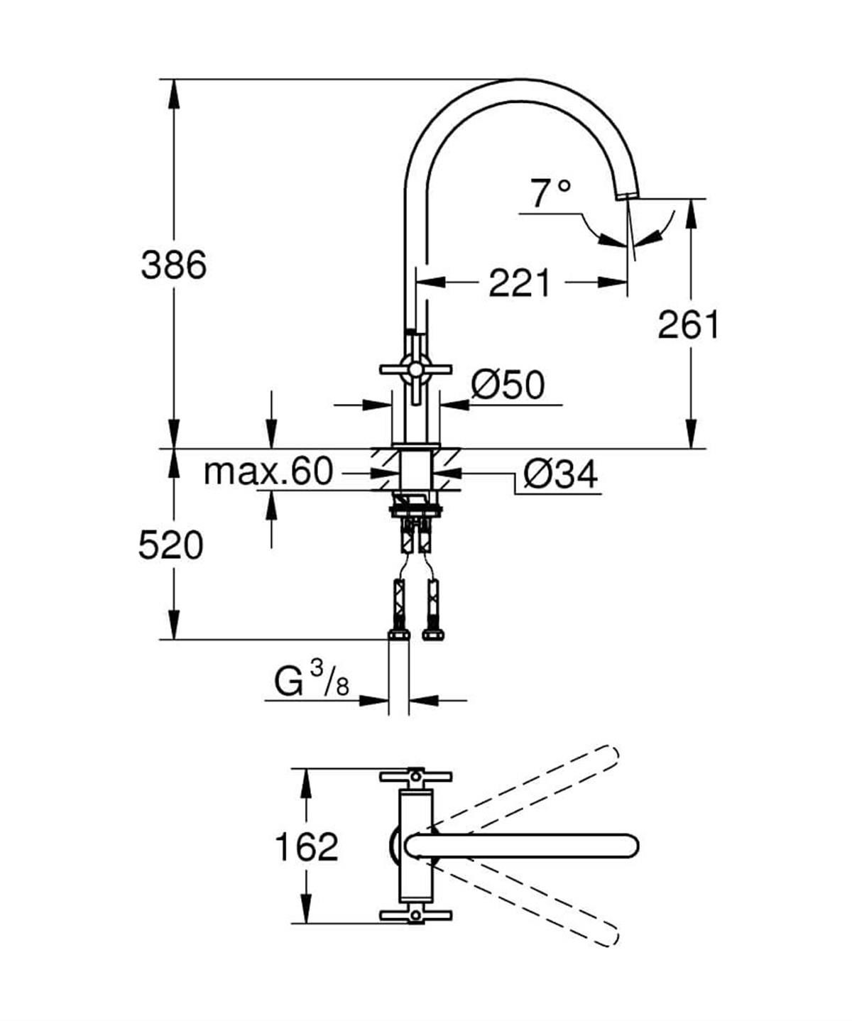 Grohe Atrio Kuğu Borulu Eviye Bataryası