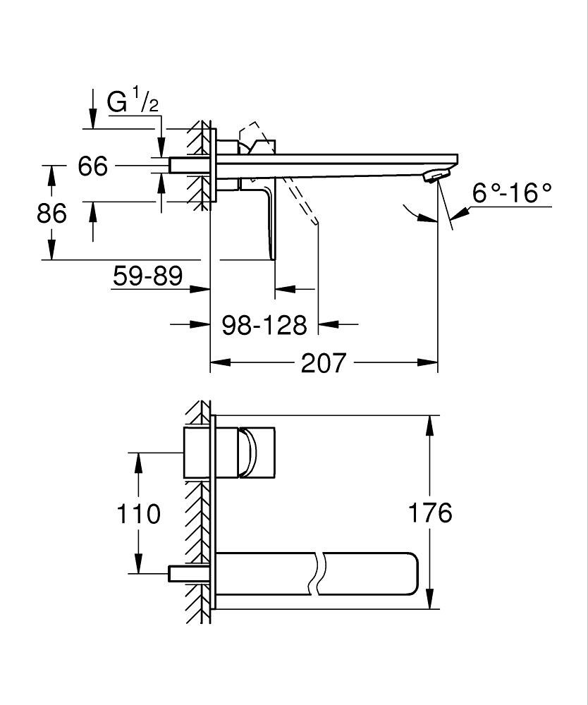Grohe Lineare İki Delikli Ankastre Lavabo Bataryası Parlak Krom