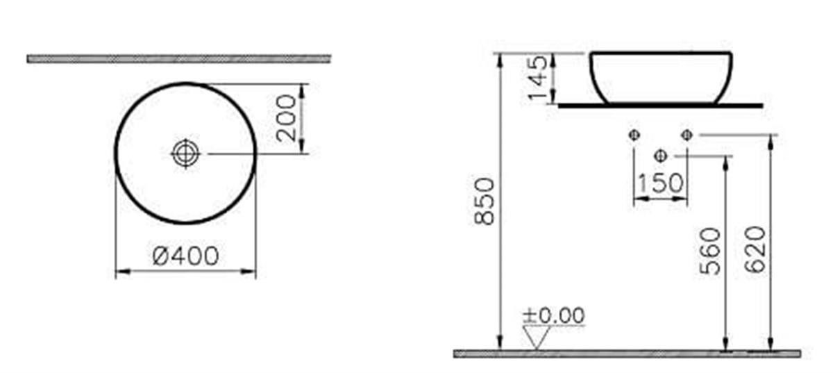 Vitra Outline Yuvarlak Lavabo Mat Vizon 40Cm