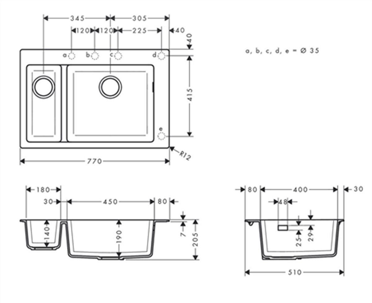 Hansgrohe S51 S510-F635 Ankastre Grafit Siyah Eviye 180/450