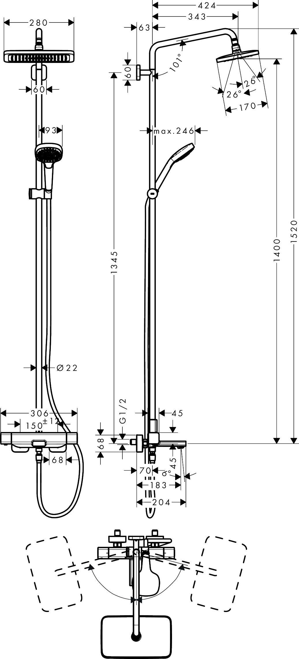 Hansgrohe Croma E Duş Kolonu 280 1Jet Termostatik Banyo