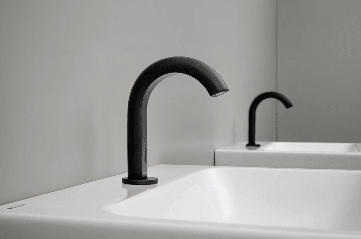 Geberit Piave Fotoselli Lavabo Bataryası, Çift Su Girişli Elektrikli, Mat Siyah