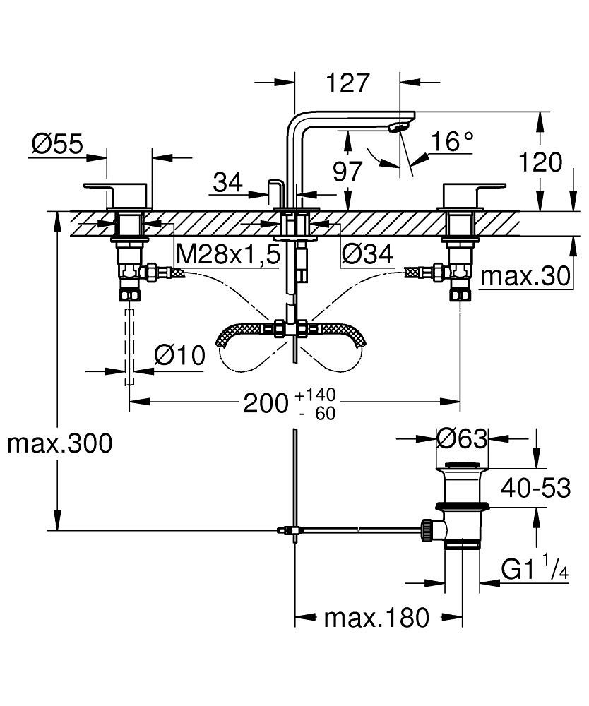Grohe Lineare 3 Delikli Lavabo Bataryası M-Boyut
