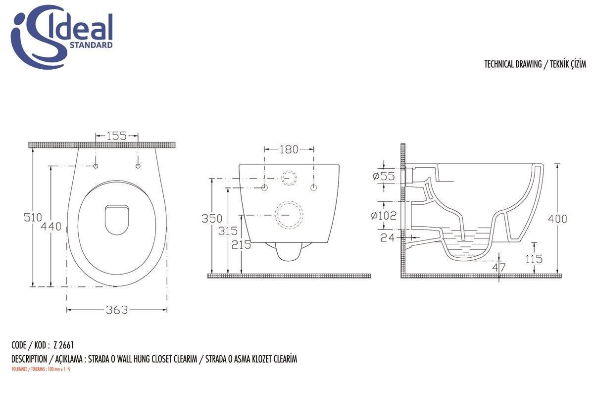 Ideal Standart Stradao Clearim Kanalsız Asma Klozet Yavaş Kapanır Kapak Dahil