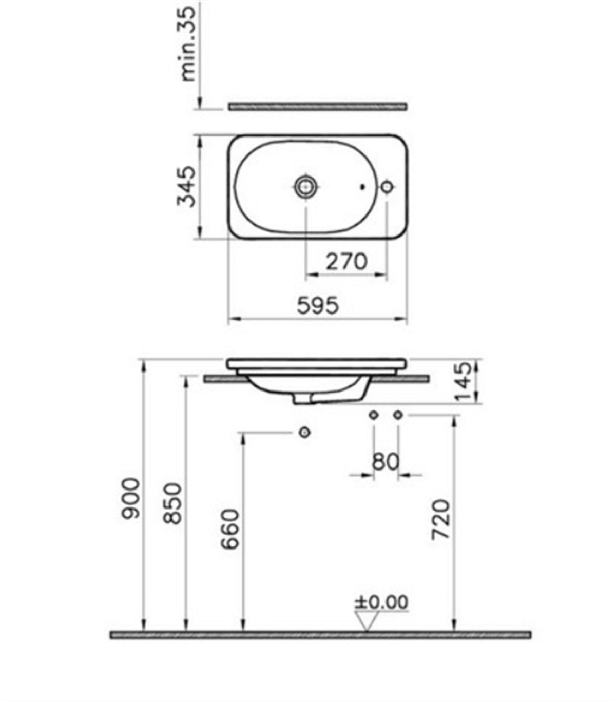 Vitra Nest Trendy Dar Tezgah Lavabo Beyaz 60 Cm