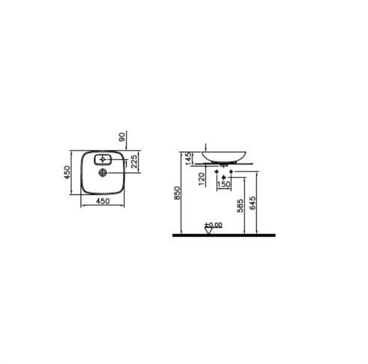 Vitra Memoria Kare Lavabo Mat Siyah 45Cm