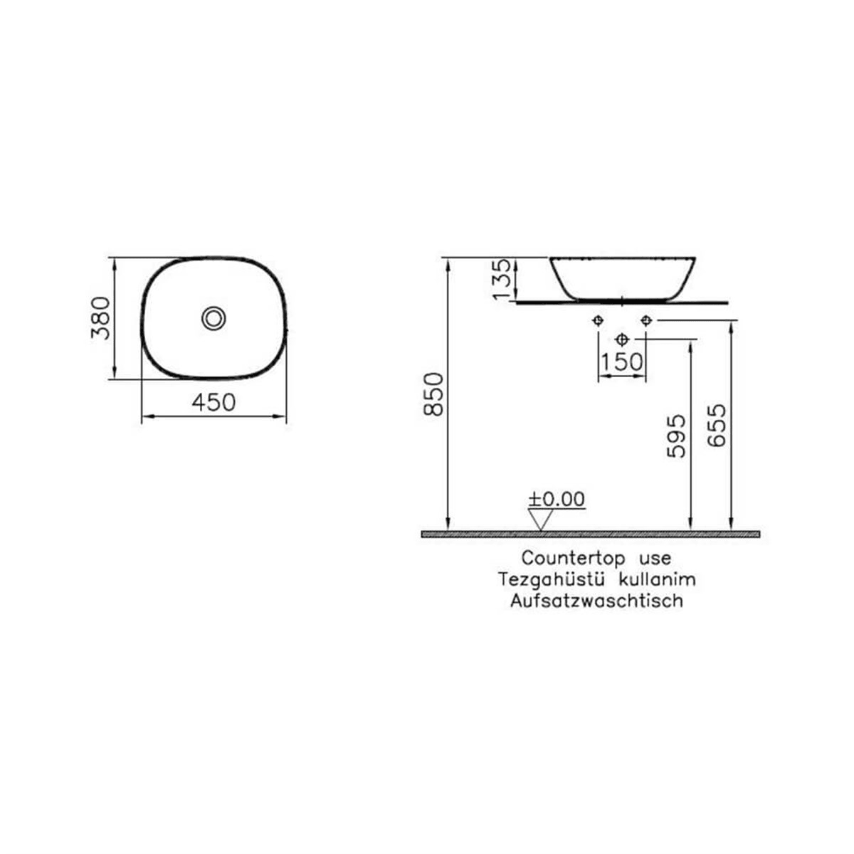 Vitra Plural Kare Çanak Lavabo Mat Bej 45Cm
